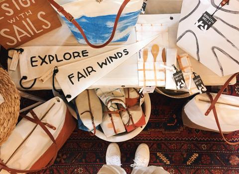 Recycled, Reclaimed & repurposed sails are used to make sustainable, eco friendly, waterproof sailcloth bags in the Eighth Belle Studio.